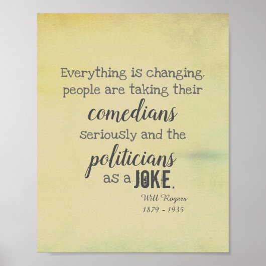 Will Rogers humor citeert poster over politiek (Voorkant)