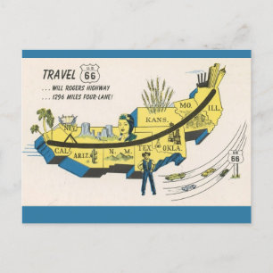 Will Rogers Route 66 ansichtkaart Briefkaart