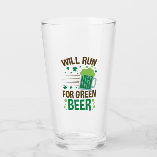 Will Run voor Green Beer St Patricks Day Running Glas (Voorkant)