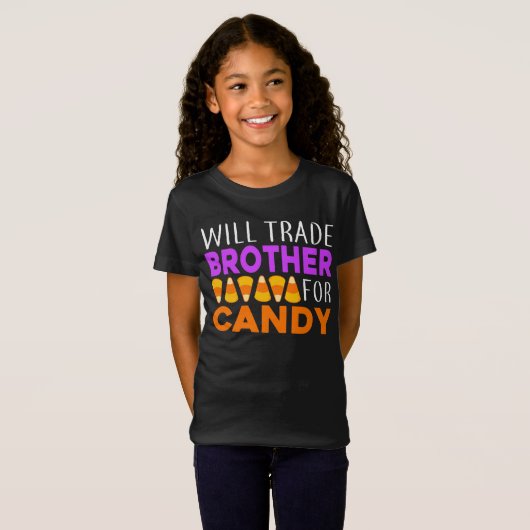 Will Trade Brother for Snoep Funny Halloween T-shirt (Voorkant volledig)