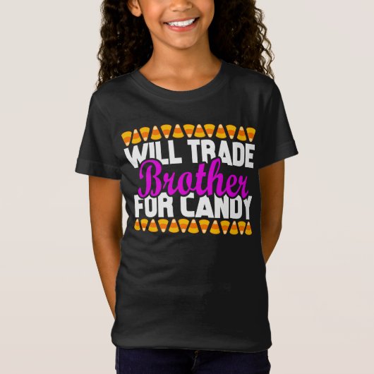 Will Trade Brother for Snoep Funny Halloween T-shirt (Voorkant)