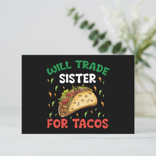 Will Trade Sister voor Tacos Cinco de Mayo Party Bedankkaart (Staand voorkant)