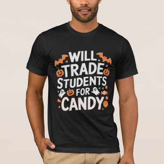 "Will Trade Student voor Snoep"Halloween T-shirt (Voorkant)