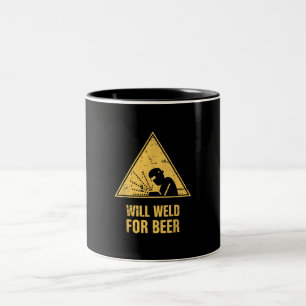 Will Weld For Beer Gifts   Funny Welder Gifts Tweekleurige Koffiemok