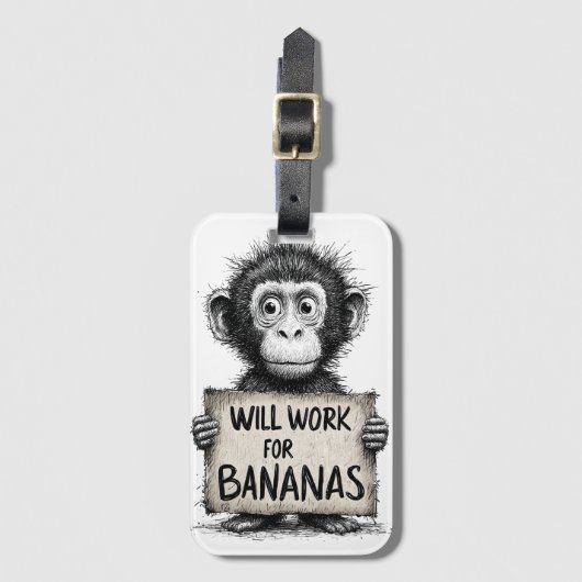 Will Work for Bananas - Humorous Monkey Sketch Bagagelabel (Voorkant (verticaal))