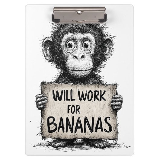 Will Work for Bananas - Humorous Monkey Sketch Klembord (Voorkant)