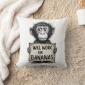 Will Work for Bananas - Humorous Monkey Sketch Kussen (Deken)