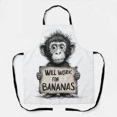 Will Work for Bananas - Humorous Monkey Sketch Schort (Voorkant)