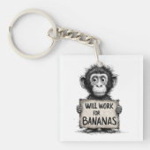 Will Work for Bananas - Humorous Monkey Sketch Sleutelhanger (voorkant)