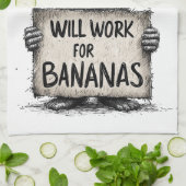 Will Work for Bananas - Humorous Monkey Sketch Theedoek (Gevouwen)