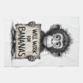 Will Work for Bananas - Humorous Monkey Sketch Theedoek (Horizontaal)