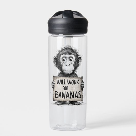 Will Work for Bananas - Humorous Monkey Sketch Waterfles (Voorkant)