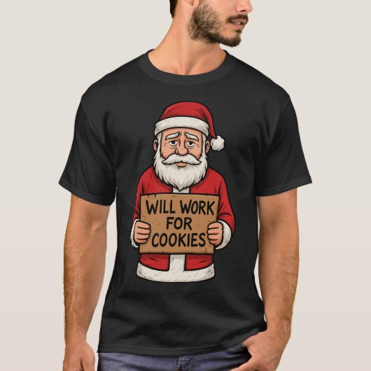 Will Work for Cookies – Cute Funny Santa Christmas T-shirt (Voorkant)