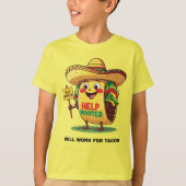 Will Work for Tacos – Funny Cartoon Food Shirt (Voorkant)