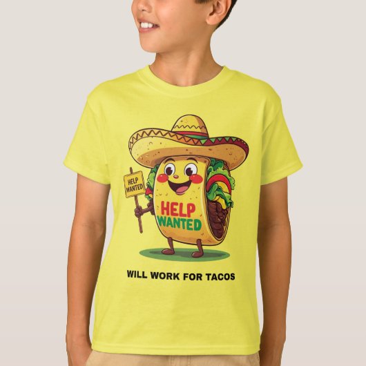 Will Work for Tacos – Funny Cartoon Food Shirt (Voorkant)