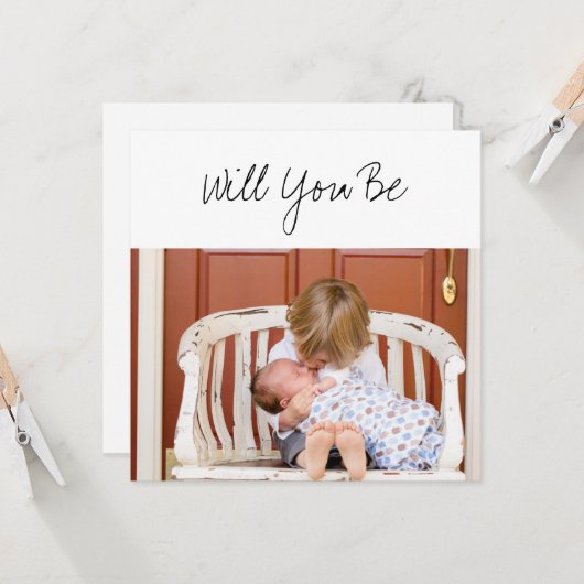 Will you be Godparent Baby & Sibling Photo Kaart (Voorkant / Achterkant in situ)