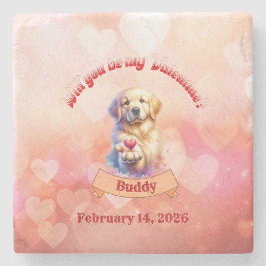 Will you be mine Valentine? personalized  Stenen Onderzetter (Voorkant)