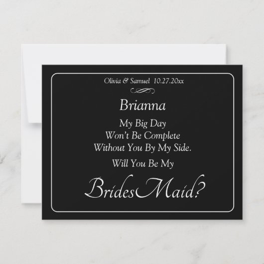 Will You Be My Bridesmaid? Black & White Card (Voorkant)