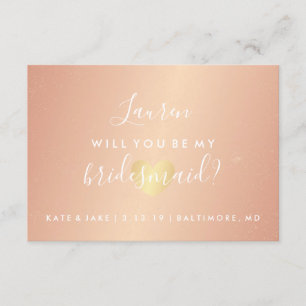 Will You Be My Bridesmaid - Glam Heart Roos Gold Kaart