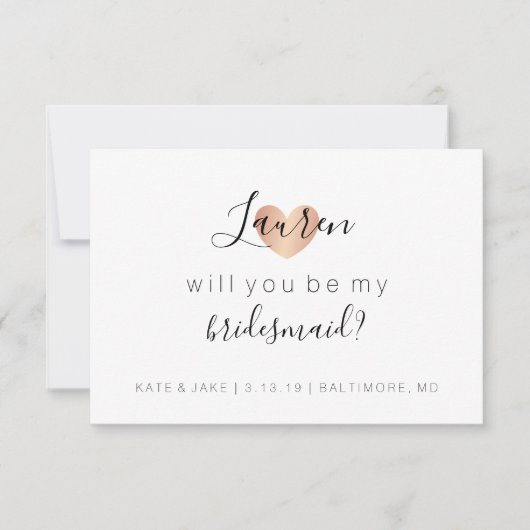 Will You Be My Bridesmaid - Heart's Glam Roos Gold Kaart (Voorkant)