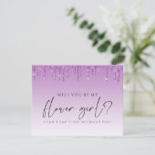 Will You Be My Bridesmaid - Paarse Glitter Drip Kaart (Staand voorkant)
