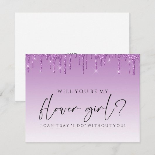 Will You Be My Bridesmaid - Paarse Glitter Drip Kaart (Voorkant / Achterkant)