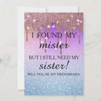 Will you be my bridesmaid? Rose Gold Dripping Invi Kaart