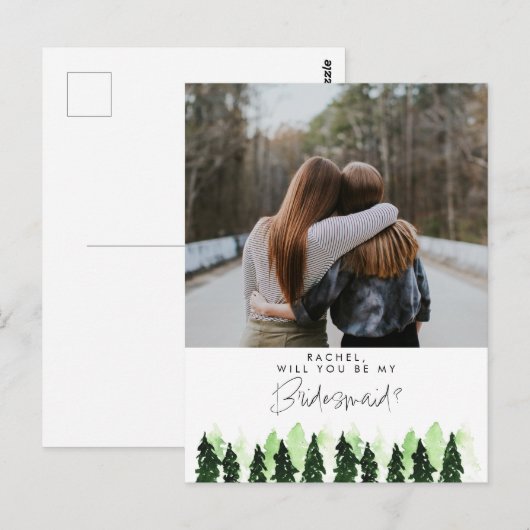 Will you be my Bridesmaid Rustic Pine Tree Winter Briefkaart (Voorkant / Achterkant)