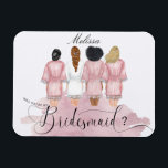 will you be my bridesmaid wedding robes elegant magneet<br><div class="desc">Ons collectie met bruidrobots bevat prachtige waterverf vrouwen silhouettes in bruidrobben en bruidsmeisjes in verschillende kleuren met een collectie van verschillende haarstijlen. Als je geen haarstijl ziet,  kun je contact met ons opnemen...  en dan maken we een speciaal object voor je. Kies tussen verschillende objecten voor je speciale dag.</div>