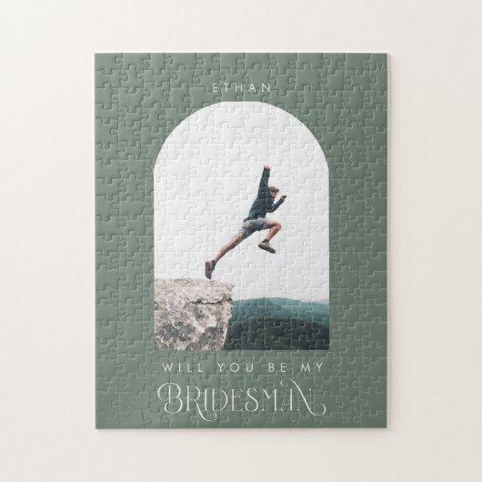 Will you be my Bridesman Minimal Photo Sage Green Legpuzzel (Verticaal)