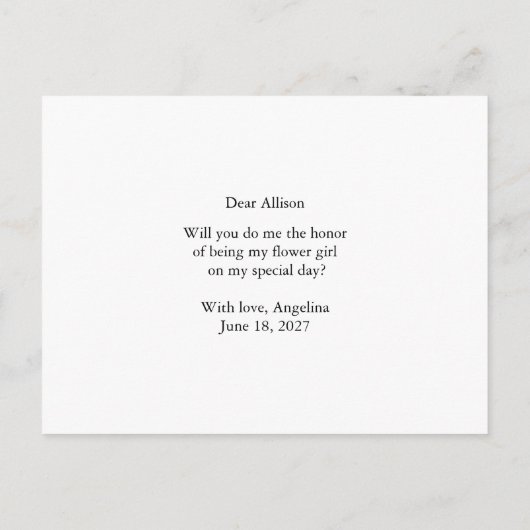 will you be my flower girl card uitnodiging briefkaart (Achterkant)