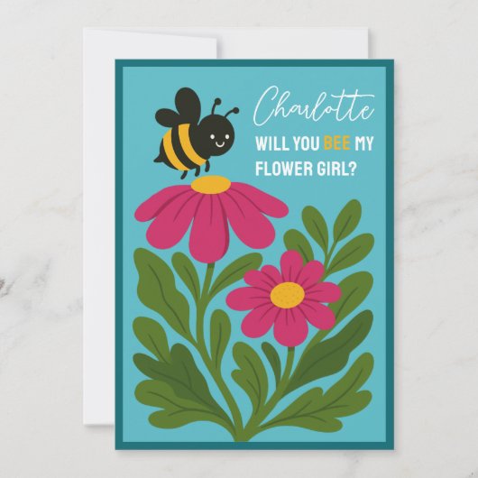 Will You Be My Flower Girl Cute Bumblebee Floral  Kaart (Voorkant)