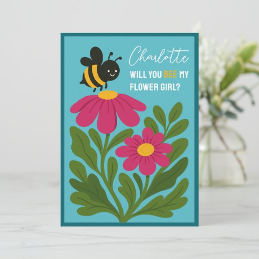 Will You Be My Flower Girl Cute Bumblebee Floral  Kaart (Staand voorkant)
