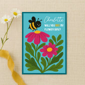 Will You Be My Flower Girl Cute Bumblebee Floral  Kaart
