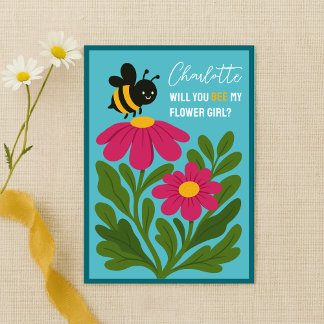 Will You Be My Flower Girl Cute Bumblebee Floral Kaart