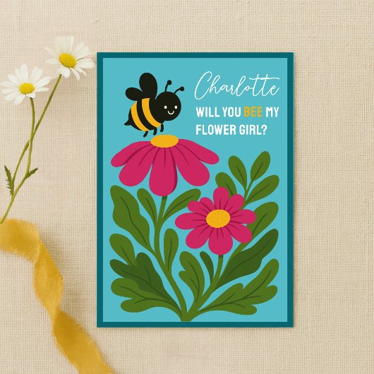 Will You Be My Flower Girl Cute Bumblebee Floral  Kaart