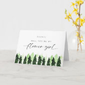 Will you be my Flower Girl Winter Pine Tree Kaart (Gele Bloem)