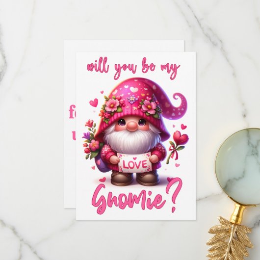 Will You Be My Gnomie - Valentijnsdag Kaart (Voorkant / Achterkant in situ)