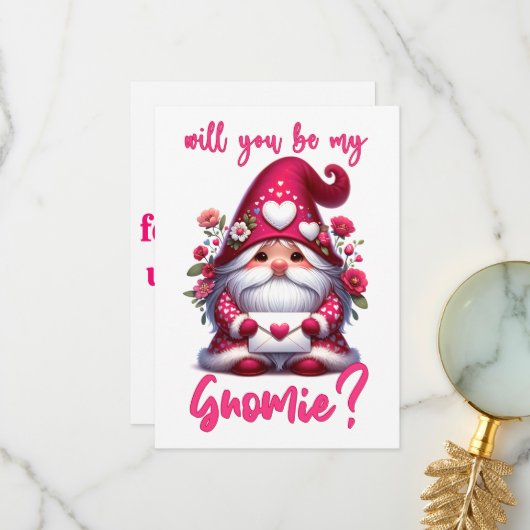 Will You Be My Gnomie - Valentijnsdag Kaart (Voorkant / Achterkant in situ)