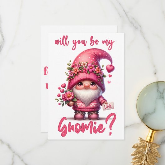 Will You Be My Gnomie - Valentijnsdag Kaart (Voorkant / Achterkant in situ)