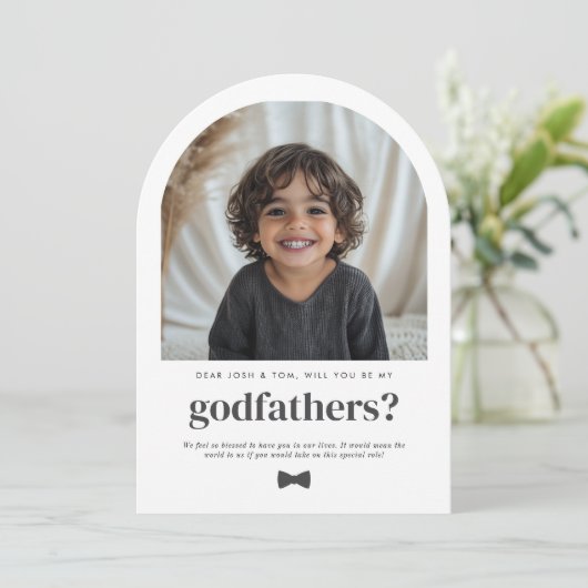 Will You Be My Godfathers Arch Photo Proposal Kaart (Staand voorkant)