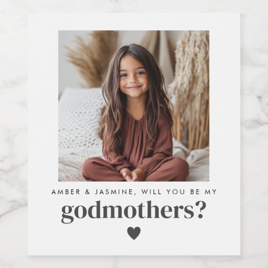 Will You Be My Godmothers Photo Proposal Wijn Etiket (Enkel label)