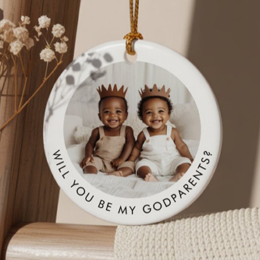 Will You Be My Godparents Photo Proposal Boy Twins Keramisch Ornament