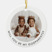 Will You Be My Godparents Photo Proposal Boy Twins Keramisch Ornament (Voorkant)