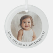 Will You Be My Godparents Photo Proposal Glas Ornament (Voorkant)