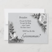 Will You Be My Groomsman? Grey Roses & Doves (Voorkant)