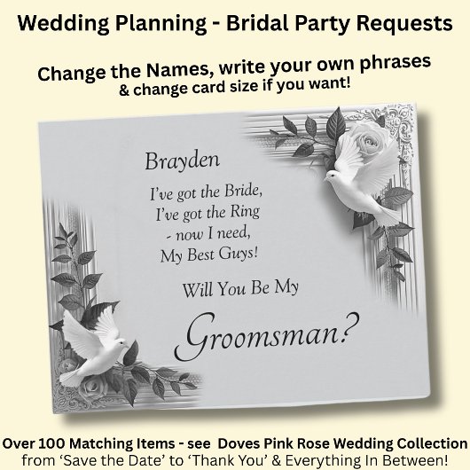 Will You Be My Groomsman? Grey Roses & Doves