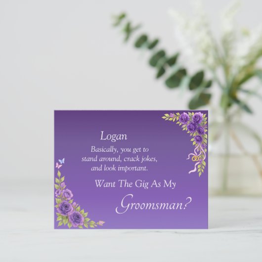 Will You Be My Groomsman? Purple Mauve Flowers (Staand voorkant)