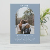 Will you be my Maid of Honor Dusty Blue Photo  (Staand voorkant)