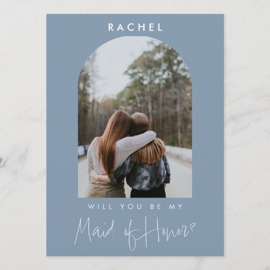 Will you be my Maid of Honor Dusty Blue Photo  (Voorkant)